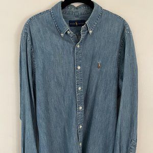 Used - Polo Ralph Lauren - Indigo Denim Blue Cotton Shirt - Size M